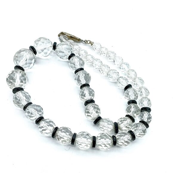Vintage Faceted Crystal Graduated Necklace, Art Deco High End Clear Glass Beads - Picture 4 of 6
